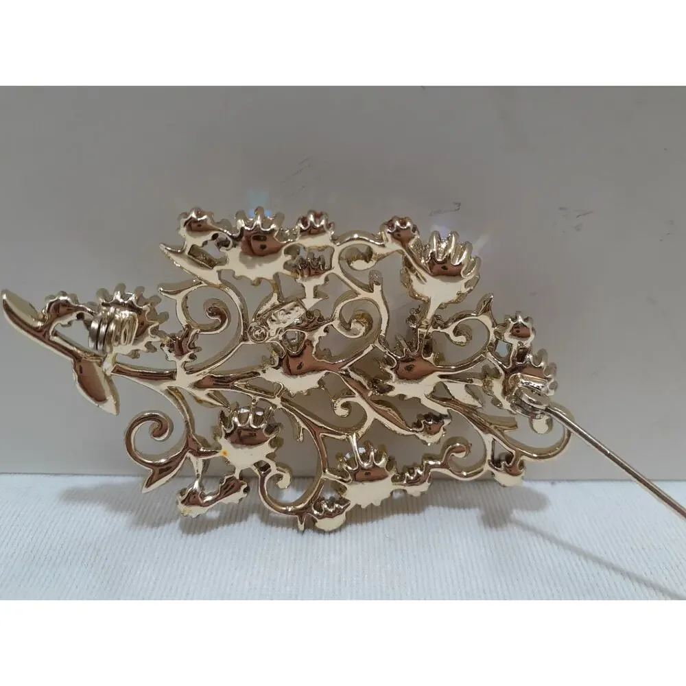 Vintage Coro Pegasus Brooch and Earrings Gold Tone Aurora Borealis Rhinestones
